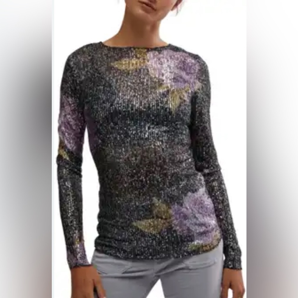 🏷️ Free People Printed Gold Rush Top Size XS in Amethyst Combo NWT